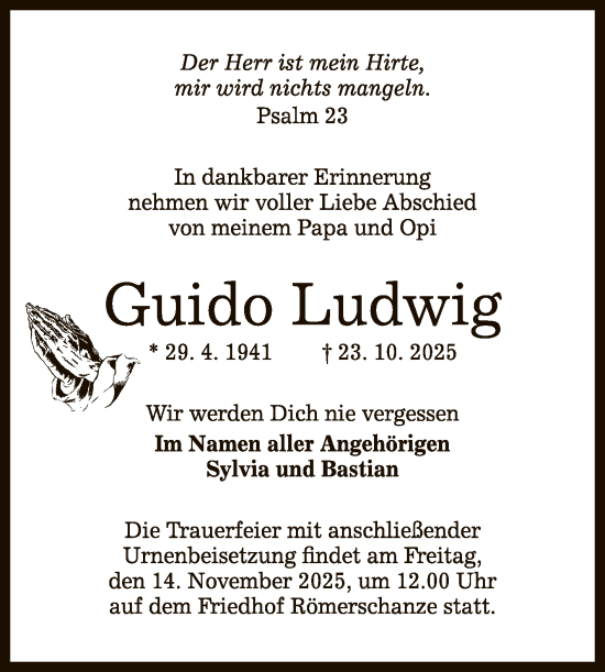 Anzeige von Guido Ludwig von Reutlinger General-Anzeiger