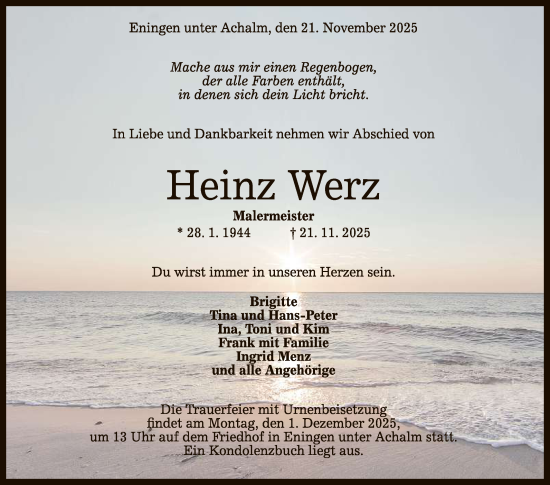 Anzeige von Heinz Werz von Reutlinger General-Anzeiger