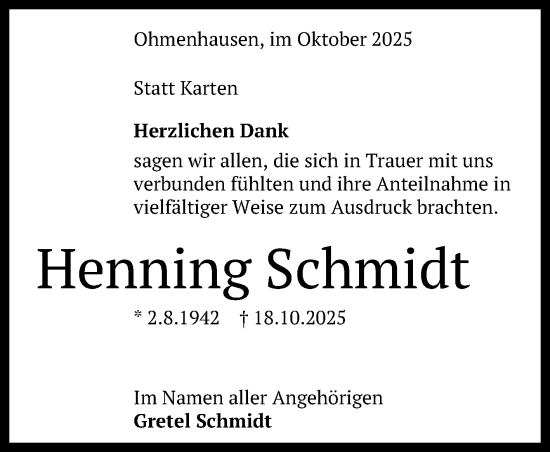 Anzeige von Henning Schmidt von Reutlinger General-Anzeiger
