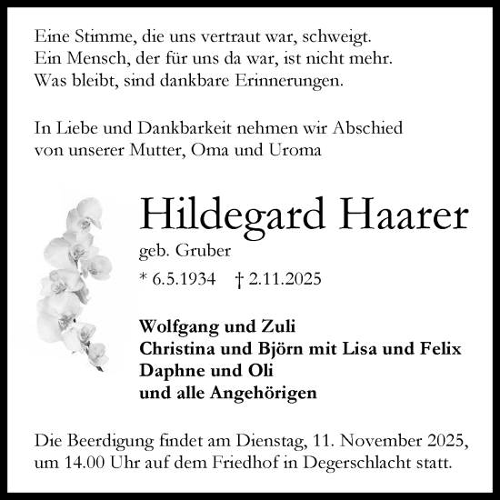 Anzeige von Hildegard Haarer von Reutlinger General-Anzeiger