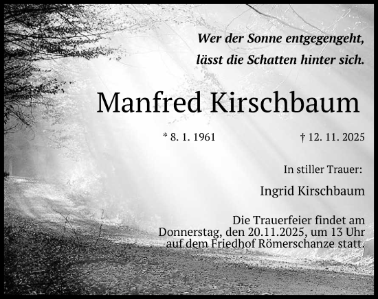 Anzeige von Manfred Kirschbaum von Reutlinger General-Anzeiger