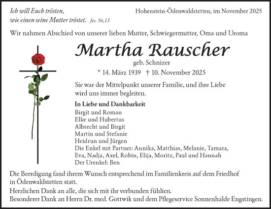 Anzeige von Martha Rauscher von Reutlinger General-Anzeiger