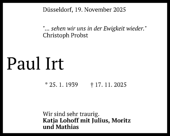 Anzeige von Paul Irt von Reutlinger General-Anzeiger