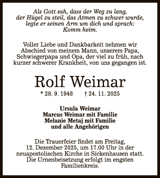Anzeige von Rolf Weimar von Reutlinger General-Anzeiger