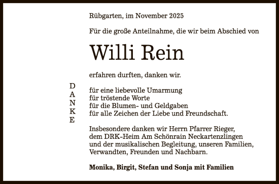 Anzeige von Willi Rein von Reutlinger General-Anzeiger