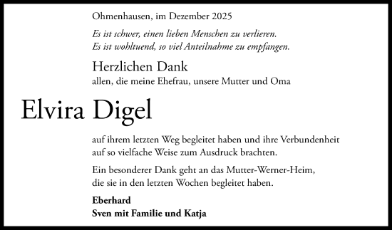 Anzeige von Elvira Digel von Reutlinger General-Anzeiger