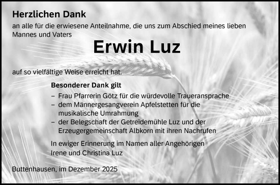 Anzeige von Erwin Luz von Reutlinger General-Anzeiger