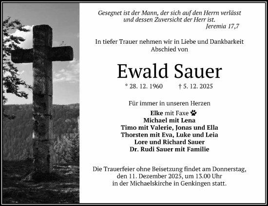 Anzeige von Ewald Sauer von Reutlinger General-Anzeiger