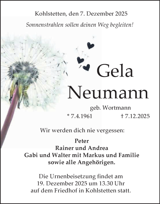 Anzeige von Gela Neumann von Reutlinger General-Anzeiger