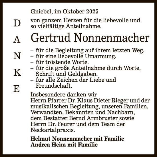 Anzeige von Gertrud Nonnenmacher von Reutlinger General-Anzeiger