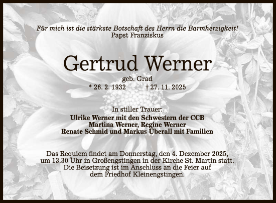 Anzeige von Gertrud Werner von Reutlinger General-Anzeiger