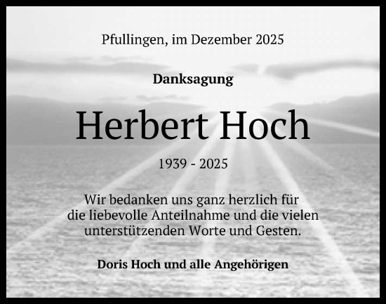 Anzeige von Herbert Hoch von Reutlinger General-Anzeiger