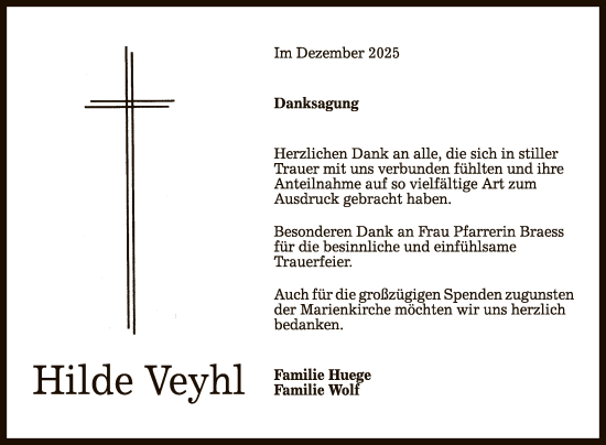 Anzeige von Hilde Veyhl von Reutlinger General-Anzeiger