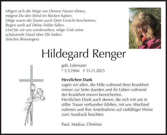 Anzeige von Hildegard Renger von Reutlinger General-Anzeiger