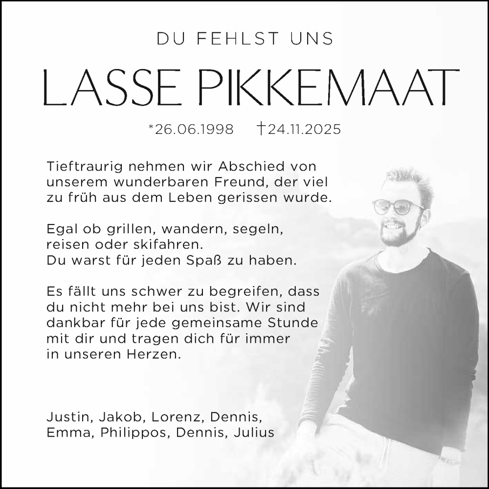  Traueranzeige für Lasse Pikkemaat vom 20.12.2025 aus Reutlinger General-Anzeiger