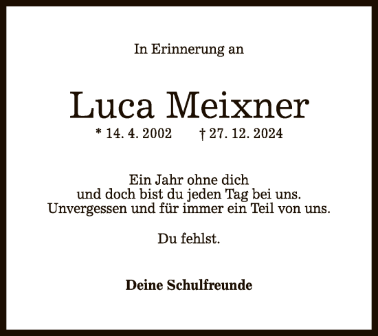 Anzeige von Luca Meixner von Reutlinger General-Anzeiger