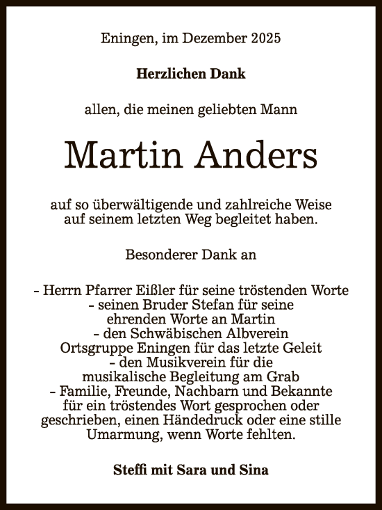 Anzeige von Martin Anders von Reutlinger General-Anzeiger