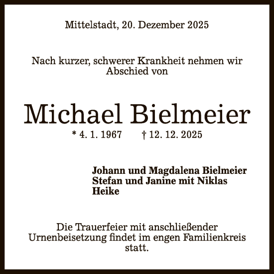 Anzeige von Michael Bielmeier von Reutlinger General-Anzeiger