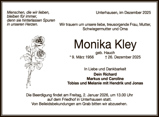 Anzeige von Monika Kley von Reutlinger General-Anzeiger