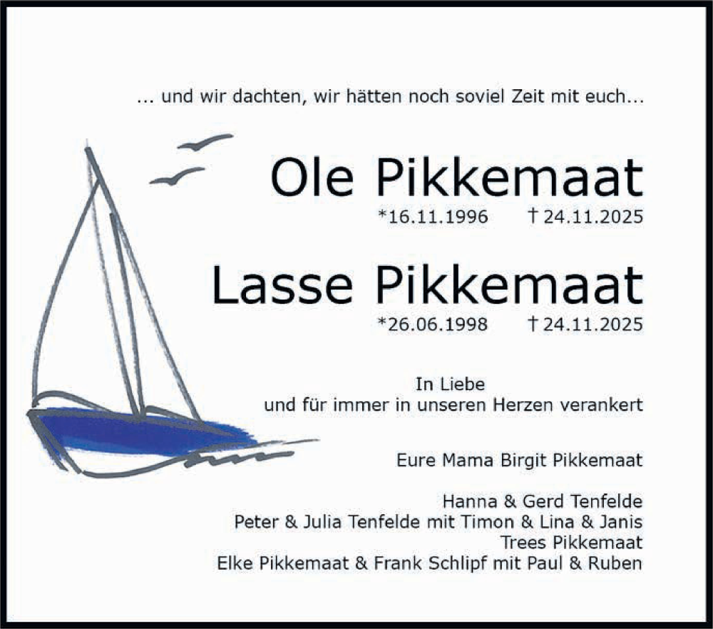  Traueranzeige für Ole Pikkemaat vom 06.12.2025 aus Reutlinger General-Anzeiger