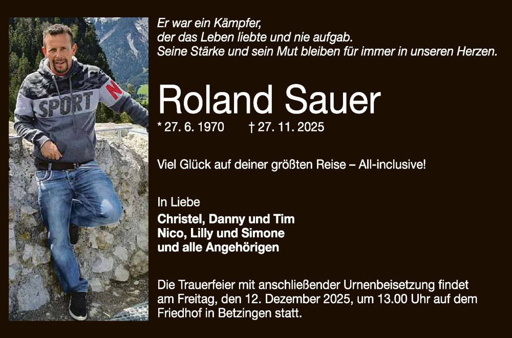  Traueranzeige für Roland Sauer vom 06.12.2025 aus Reutlinger General-Anzeiger