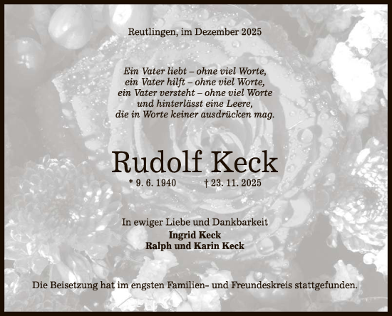 Anzeige von Rudolf Keck von Reutlinger General-Anzeiger