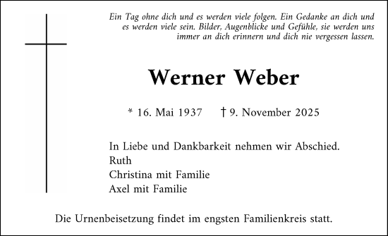 Anzeige von Werner Weber von Reutlinger General-Anzeiger