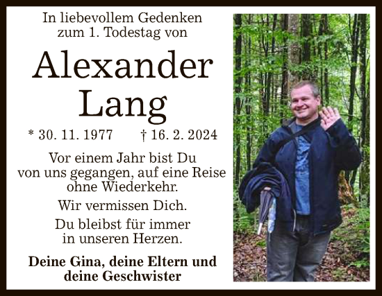 Anzeige von Alexander Lang von Reutlinger General-Anzeiger