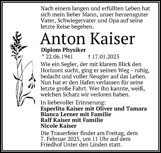 Anzeige von Anton Kaiser von Reutlinger General-Anzeiger