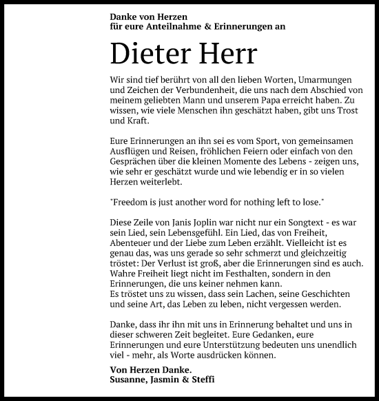 Anzeige von Dieter Herr von Reutlinger General-Anzeiger