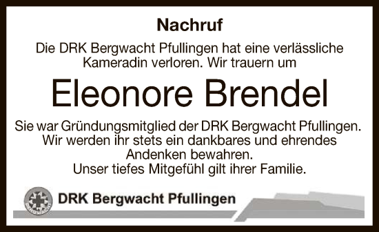 Anzeige von Eleonore Brendel von Reutlinger General-Anzeiger