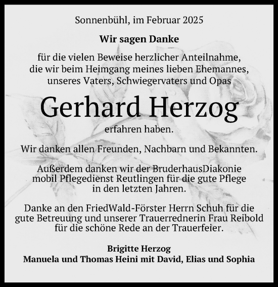 Anzeige von Gerhard Herzog von Reutlinger General-Anzeiger