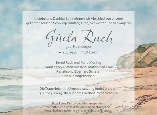 Anzeige von Gisela Ruch von Reutlinger General-Anzeiger