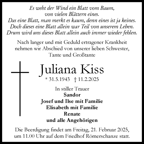 Anzeige von Juliana Kiss von Reutlinger General-Anzeiger