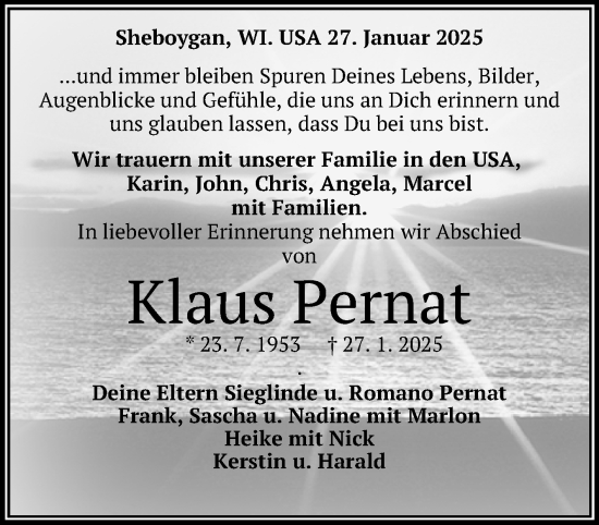 Anzeige von Klaus Pernat von Reutlinger General-Anzeiger