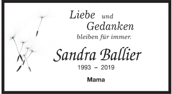 Anzeige von Sandra Ballier von Reutlinger General-Anzeiger 