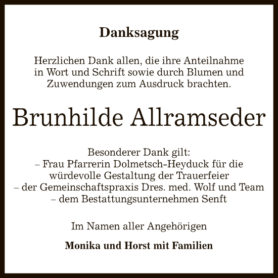 Anzeige von Brunhilde Allramseder von Reutlinger General-Anzeiger
