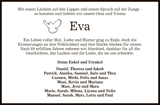 Anzeige von Eva  von Reutlinger General-Anzeiger