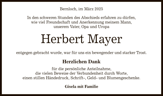 Anzeige von Herbert Mayer von Reutlinger General-Anzeiger