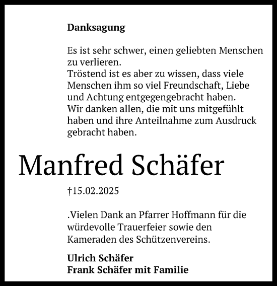 Anzeige von Manfred Schäfer von Reutlinger General-Anzeiger