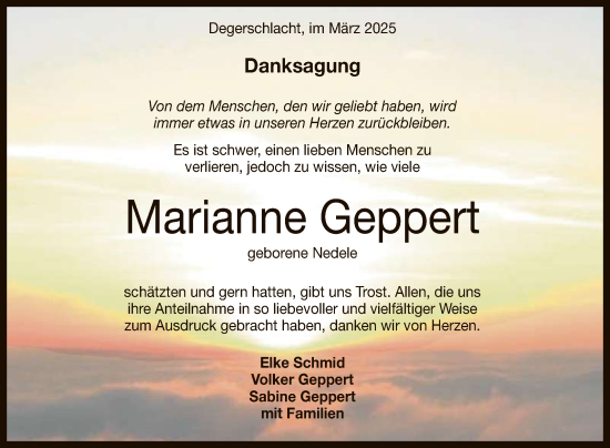 Anzeige von Marianne Geppert von Reutlinger General-Anzeiger