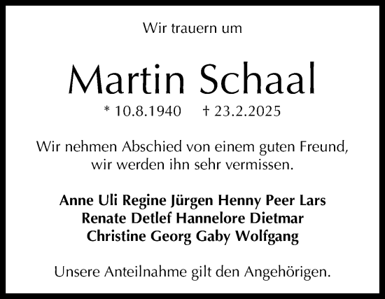 Anzeige von Martin Schaal von Reutlinger General-Anzeiger
