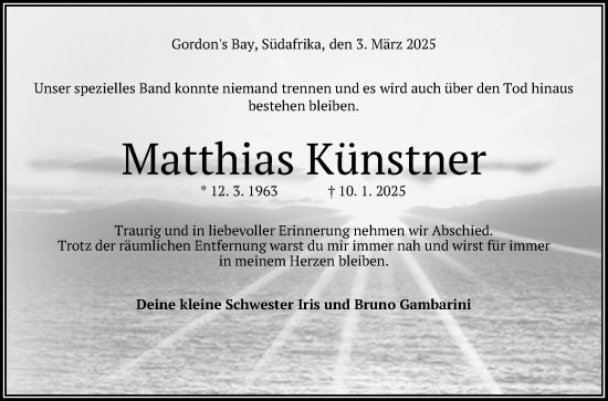 Anzeige von Matthias Künstner von Reutlinger General-Anzeiger