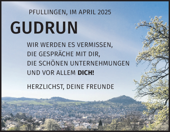Anzeige von Gudrun  von Reutlinger General-Anzeiger