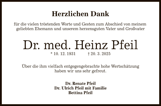 Anzeige von Heinz Pfeil von Reutlinger General-Anzeiger