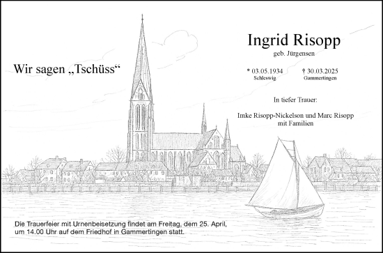 Anzeige von Ingrid Risopp von Reutlinger General-Anzeiger