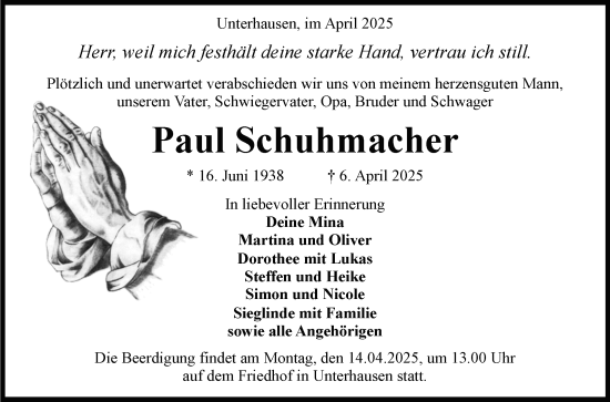 Anzeige von Paul Schuhmacher von Reutlinger General-Anzeiger