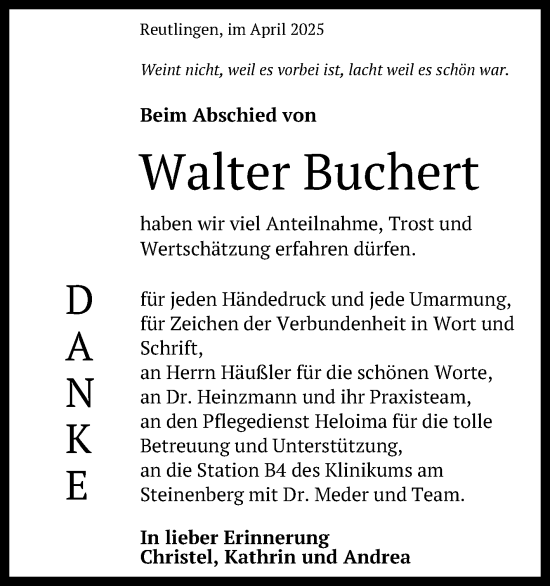 Anzeige von Walter Buchert von Reutlinger General-Anzeiger