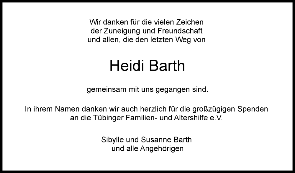  Traueranzeige für Heidi Barth vom 31.05.2025 aus Reutlinger General-Anzeiger