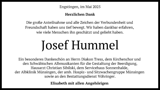 Anzeige von Josef Hummel von Reutlinger General-Anzeiger